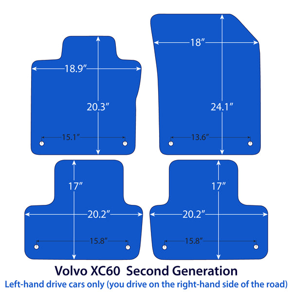 Volvo XC60 Velour Floor Mats 2018-2026 – 2nd Gen – Flag Logo