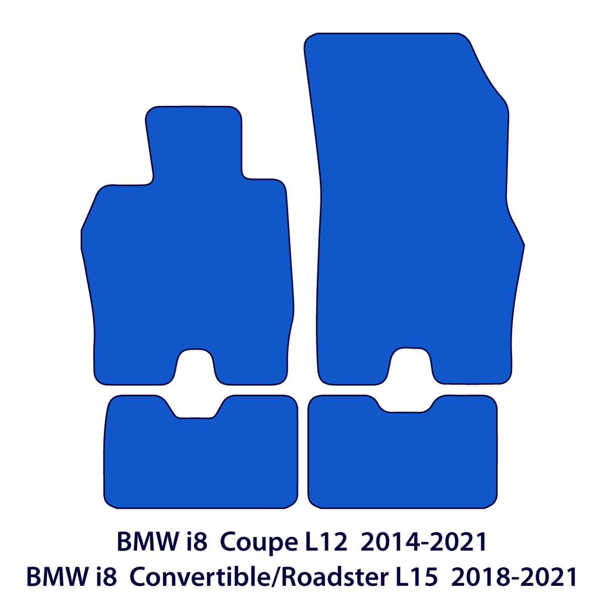 BMW i8 Velour Floor Mats 2014-2021 – L12 & L15 – Blue Edging