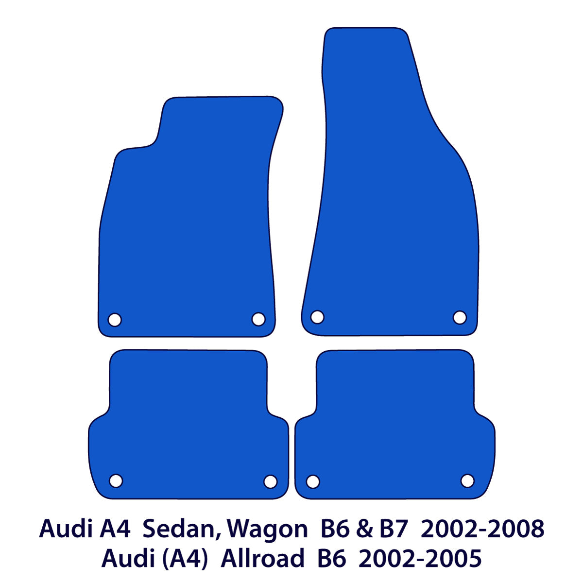Audi A4 &amp; S4 Velour Floor Mats 2002-2008 – Sedan, Wagon B6 &amp; B7 – Silver Stitching
