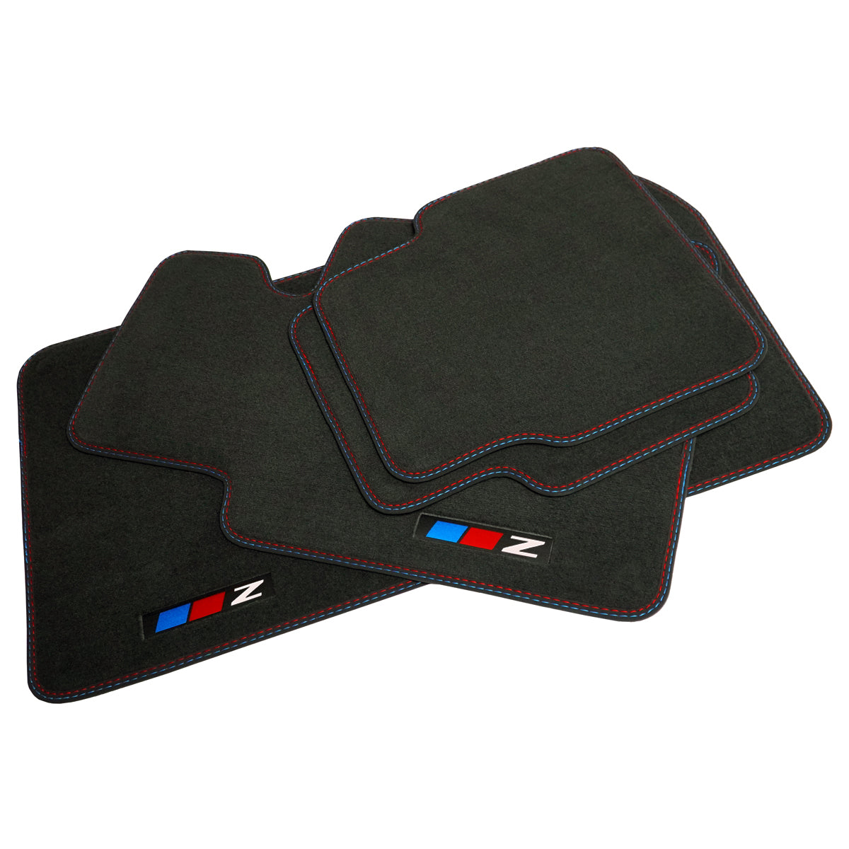 Custom-Fit Carpet Floor Mats For BMW Z3 (1995–2003) – Black With Red & Blue Trim, 4-Piece Set