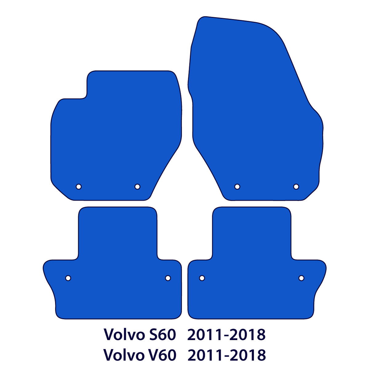 Volvo S60 &amp; V60 Velour Floor Mats 2011-2018 – No Inscription – Black